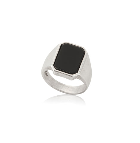 silver signet ring with black onyx