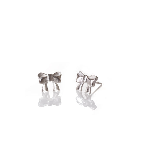silver bow studs earrings