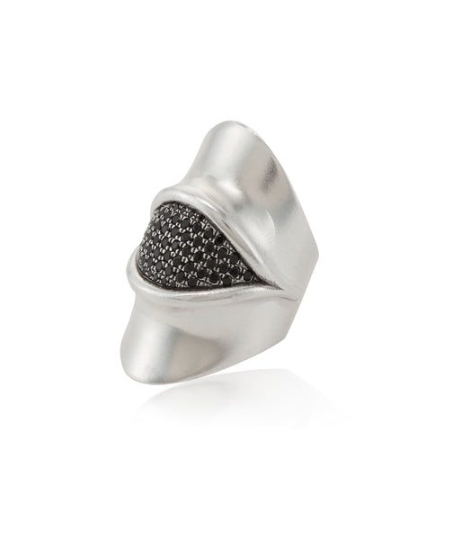 big silver armour ring with black stones
