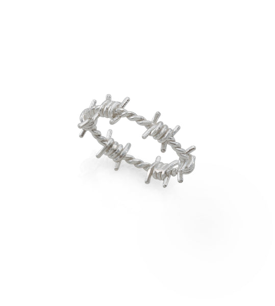silver tiny barbed wire ring