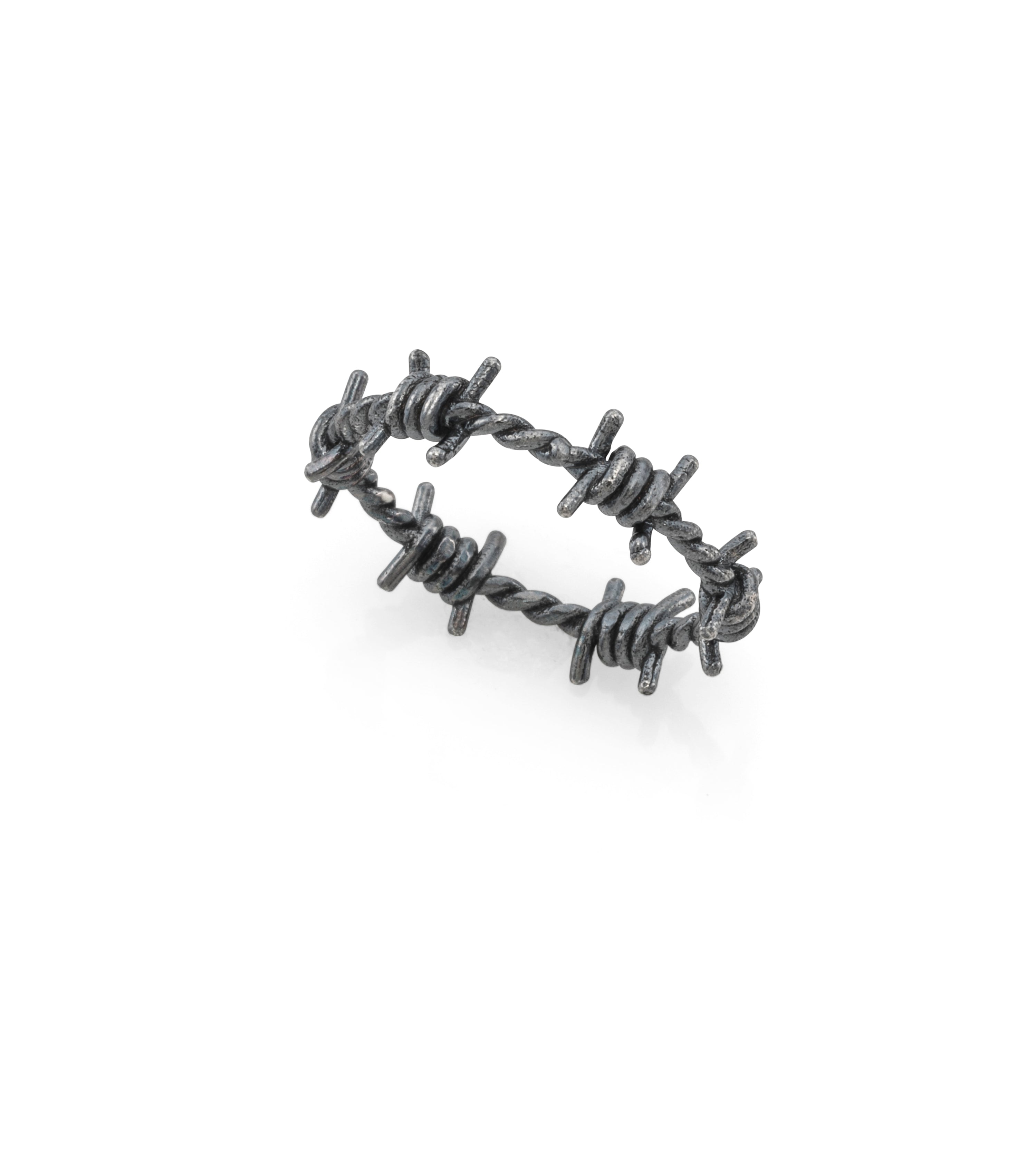 Oxidized silver tiny barbed wire ring