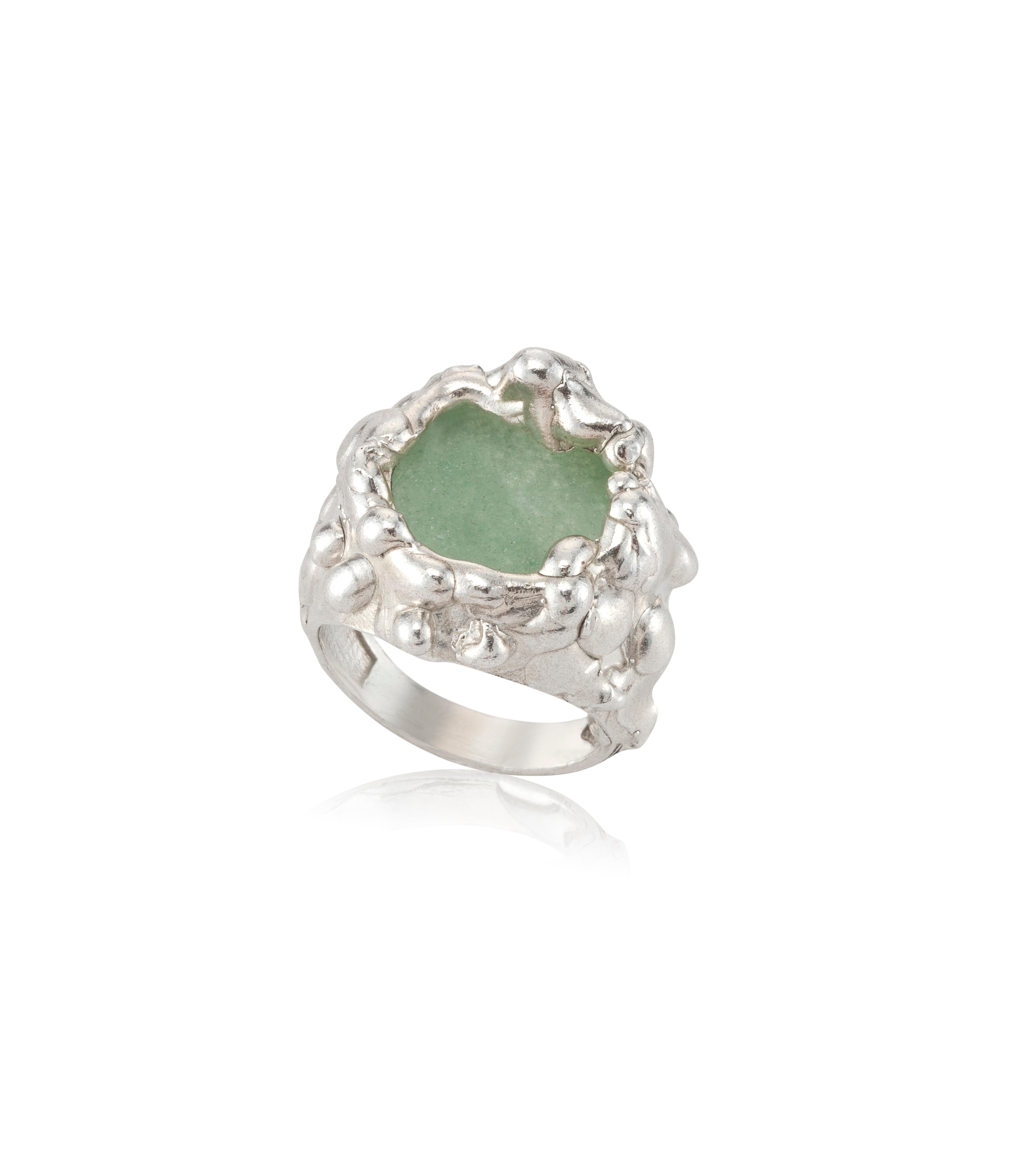 dripping signet ring with a light green aventurine