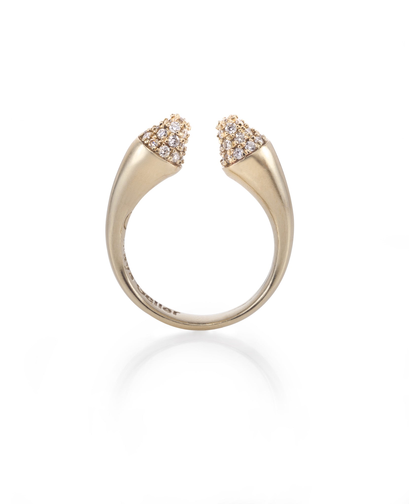 14K gold cone ring with white diamonds