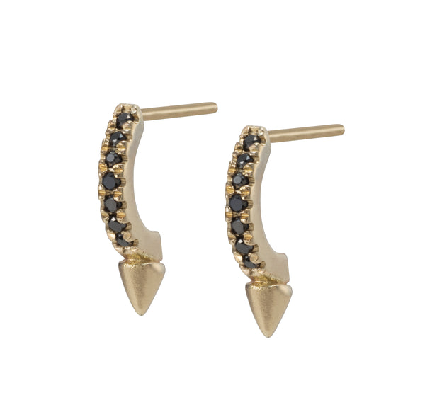 14k gold huggie spike earring with black diamonds. single.