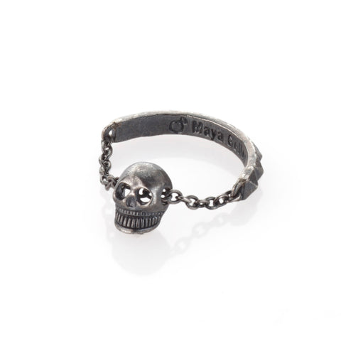 silver skull chain ring