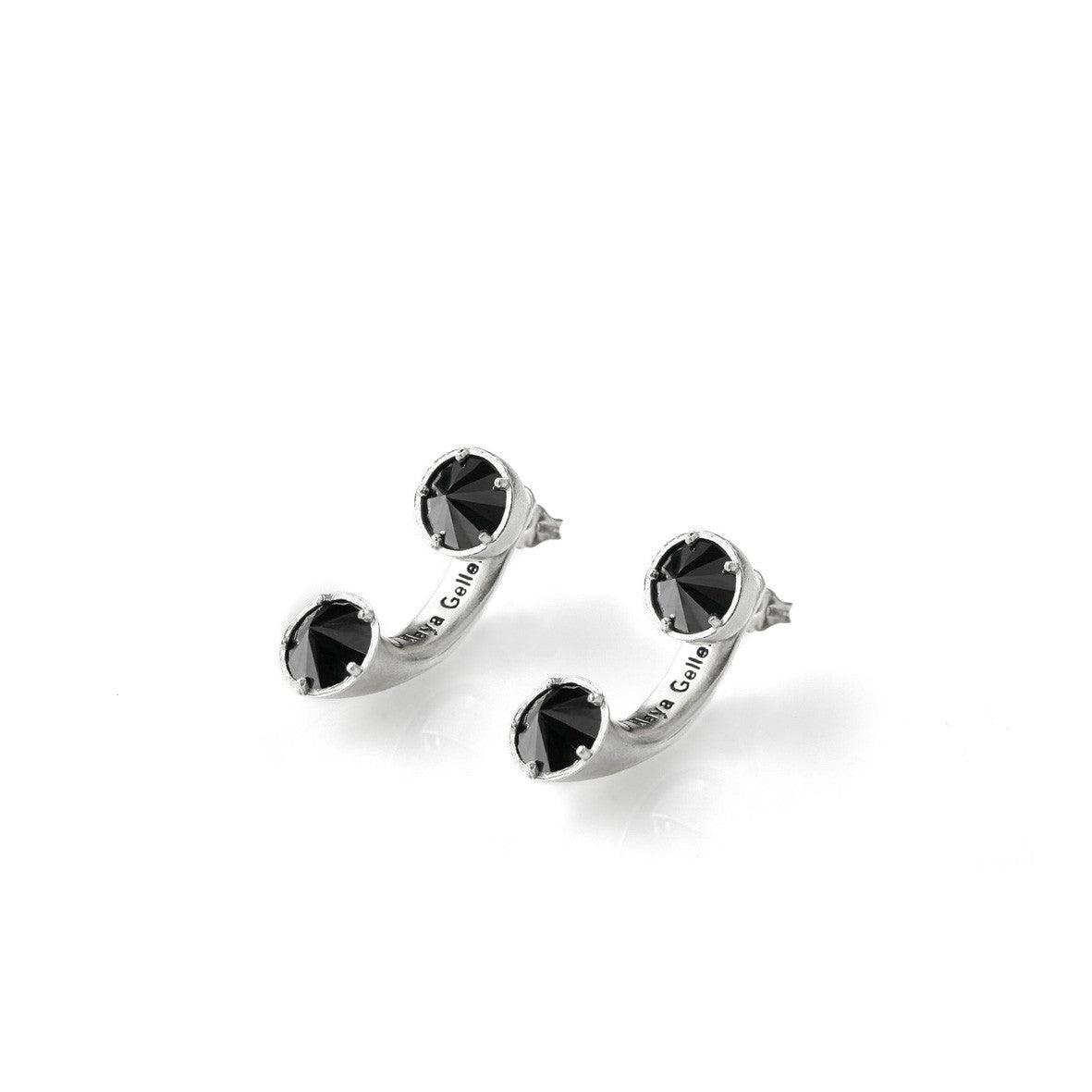 Silver "pierce" earring with black stones
