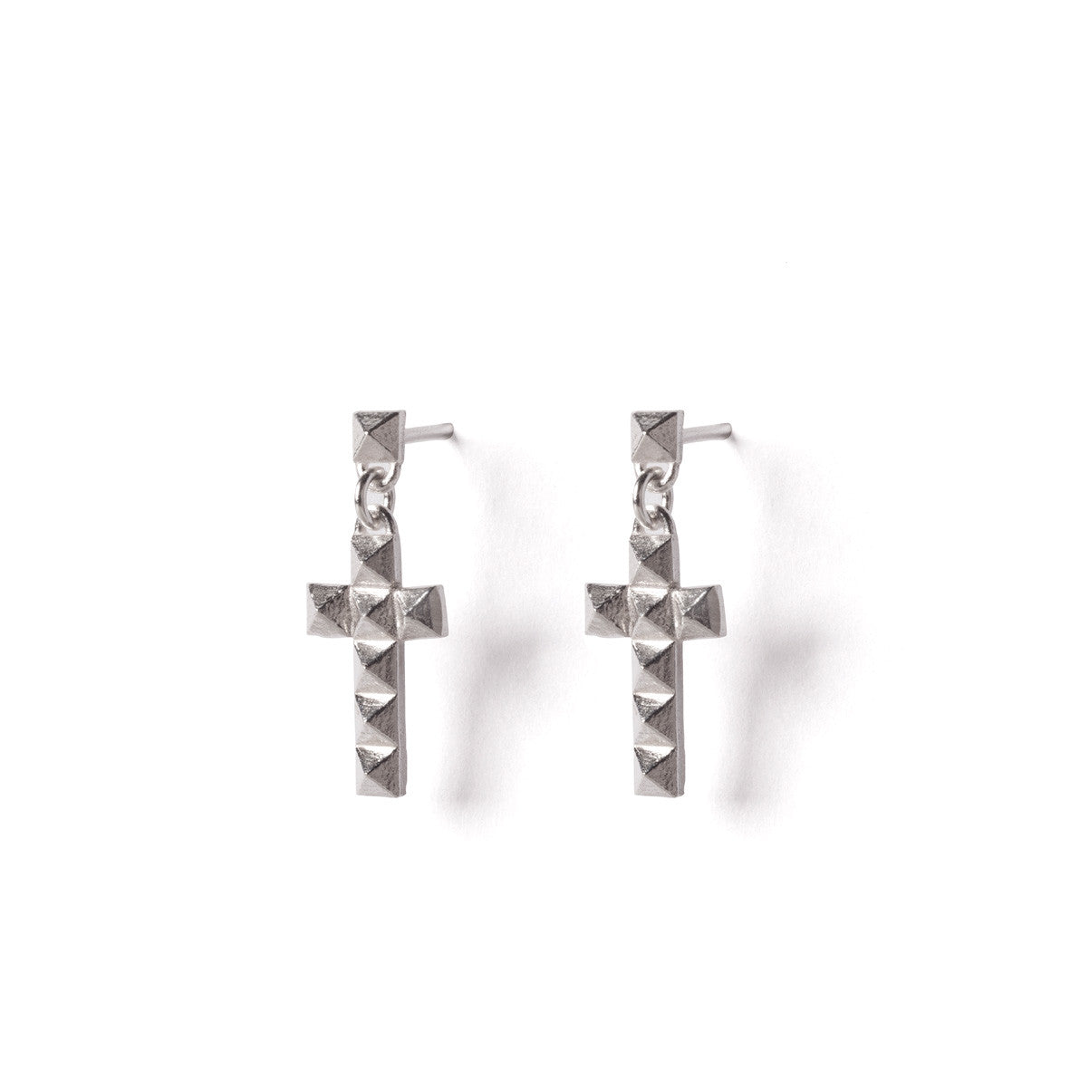 Silver cross studs earrings