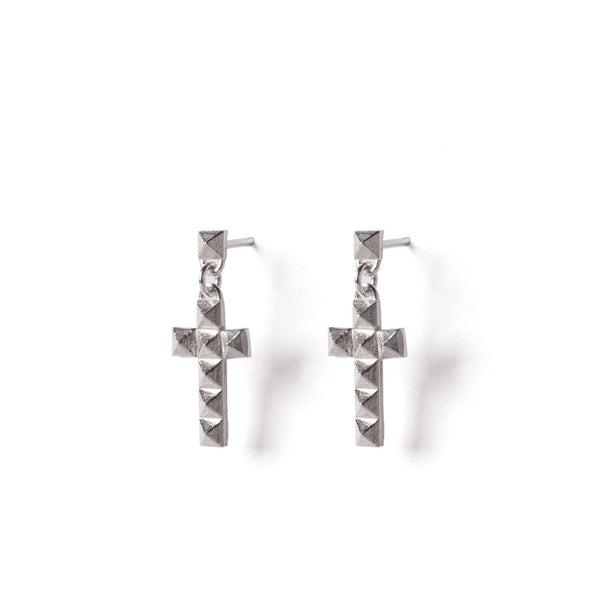 Silver cross studs earrings