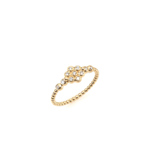 14k gold flower balls ring with diamonds