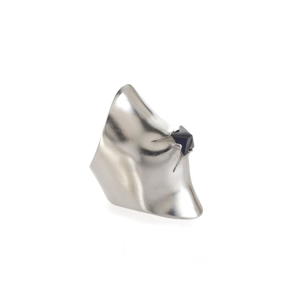 Silver armour ring with black stone