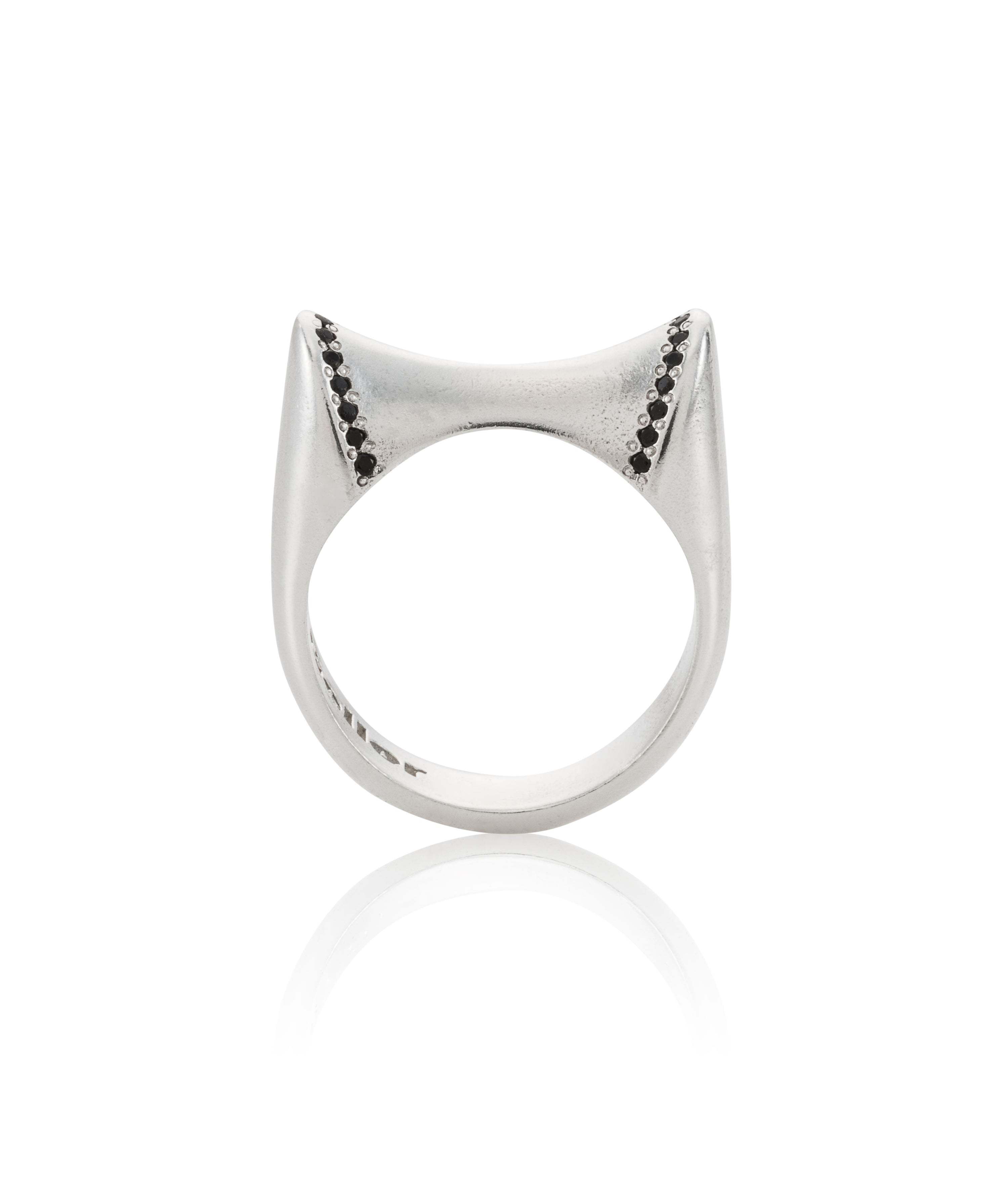 silver 2 peaks ring with black stones