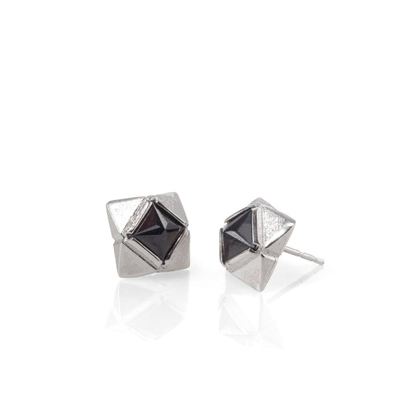 Silver stud earrings with black stones