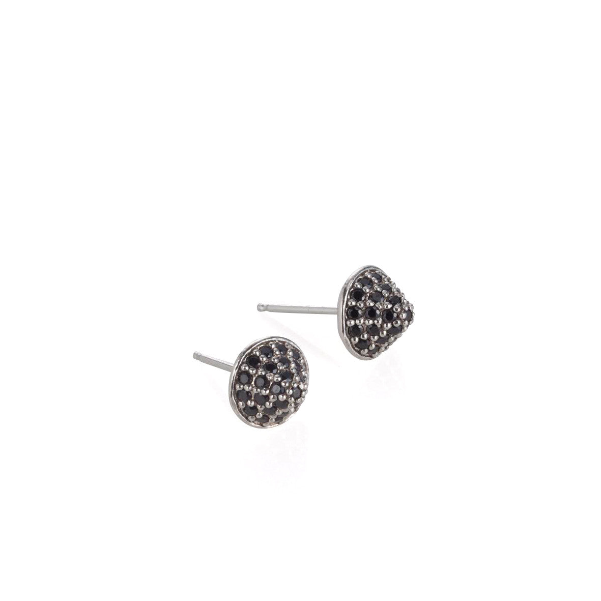 Silver stud earrings set with black stones