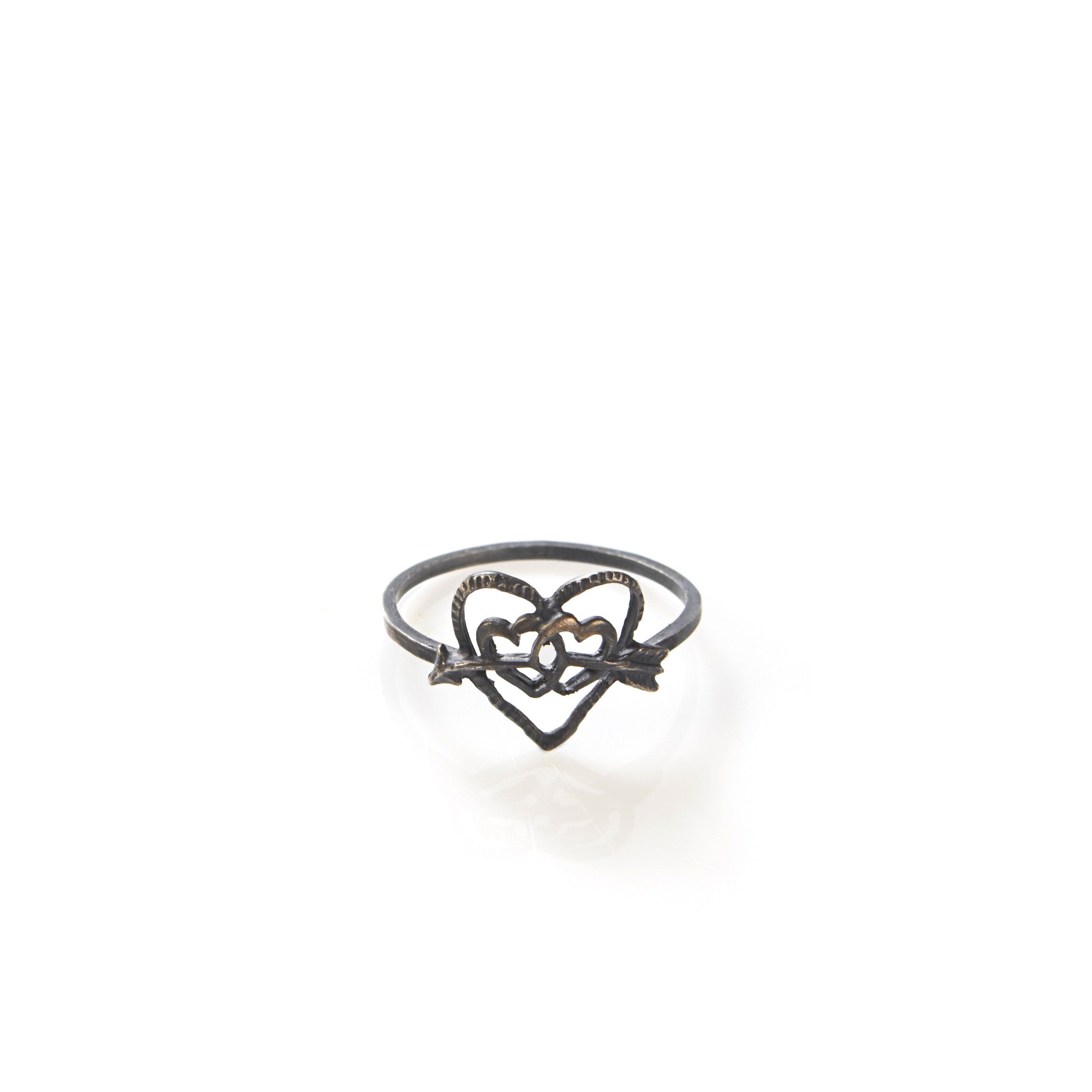 oxidized silver heart and arrows ring