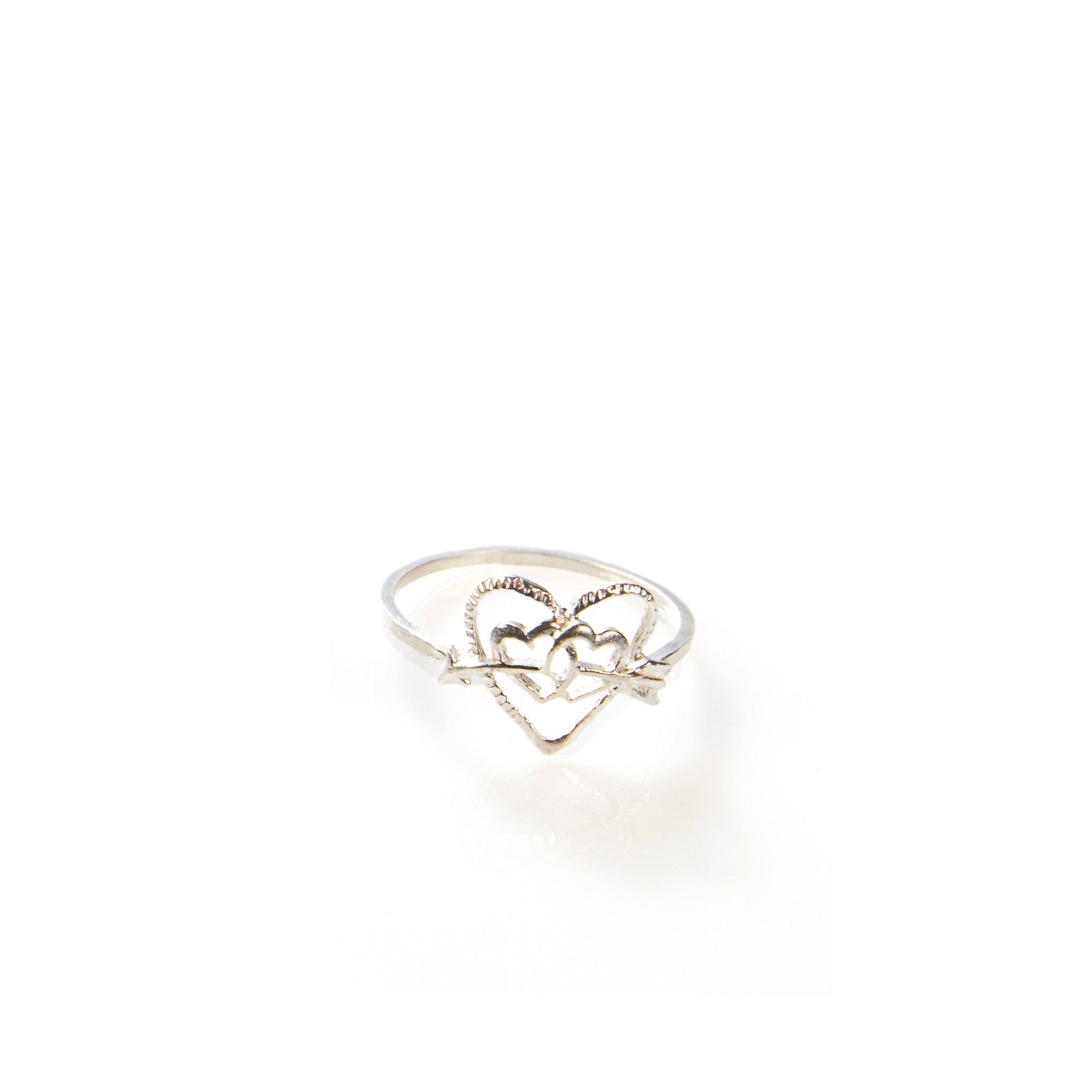 Silver heart and arrows ring