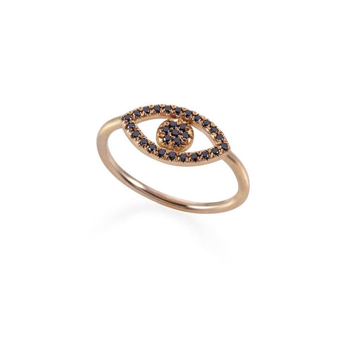 14k gold eye ring with black diamonds