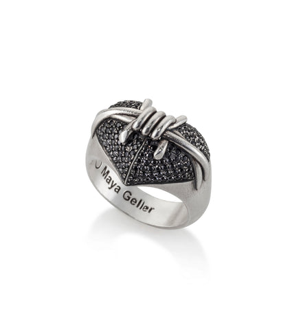 Silver Heart Barbed wire ring