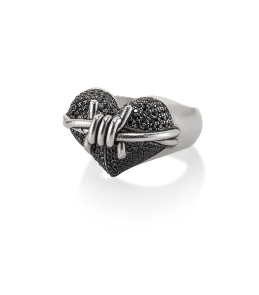 Silver Heart Barbed wire ring