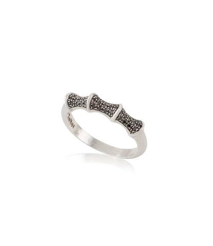 silver ring 4 peaks full set black stones
