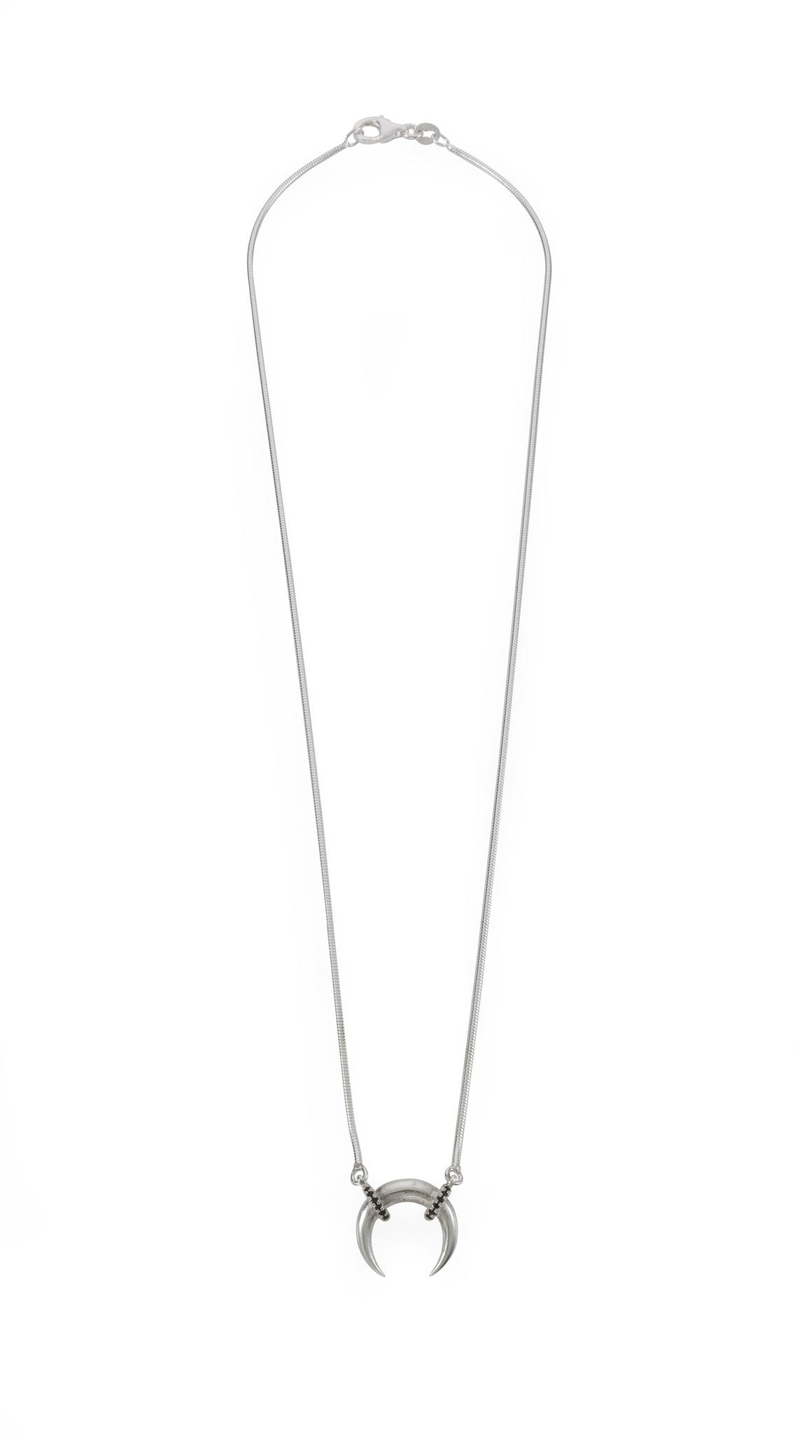 Silver moon necklace with black stones