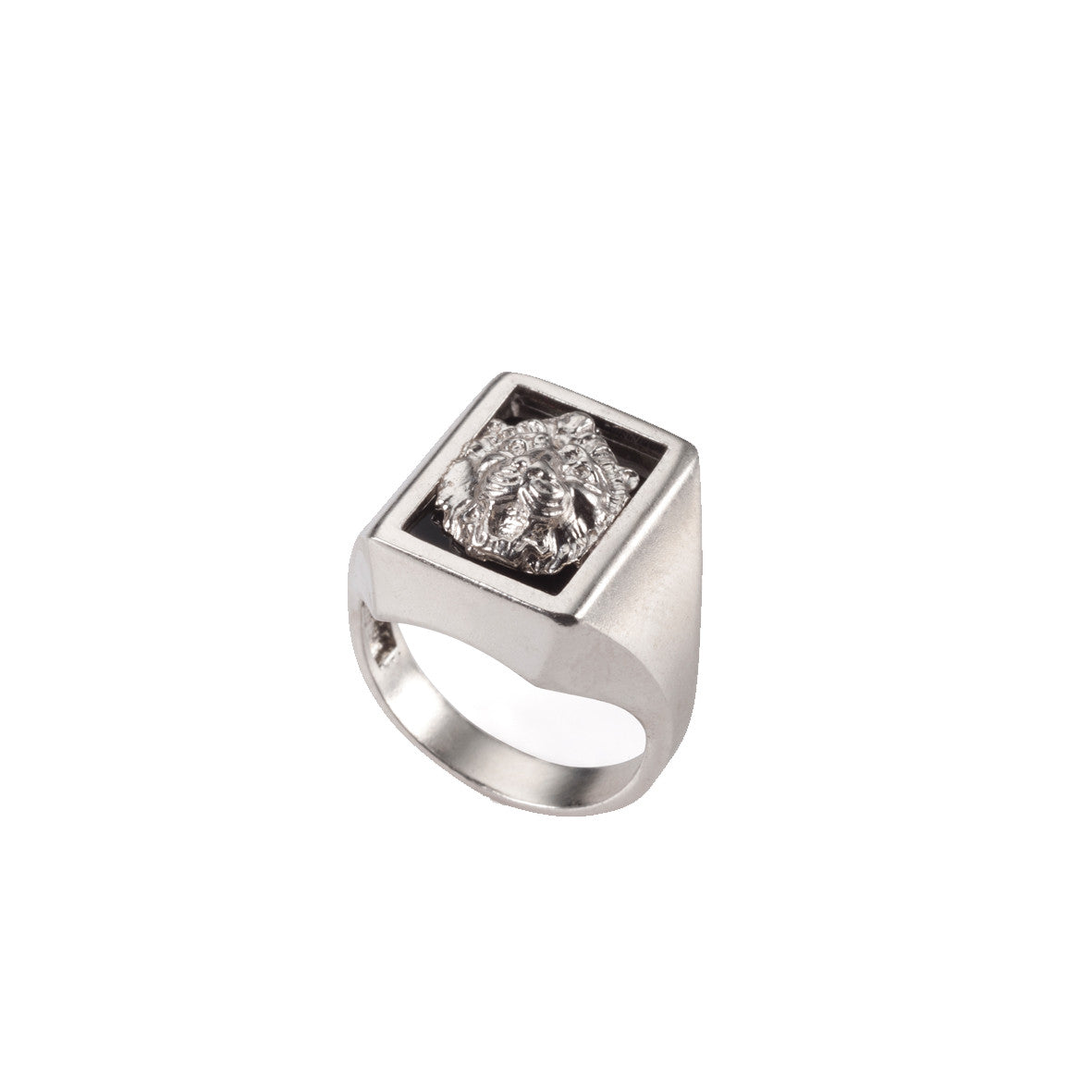 Silver lion signet ring