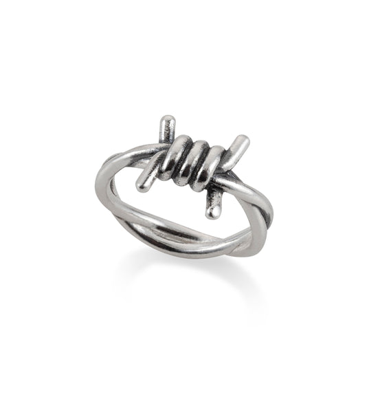 SILVER MID BARBED WIRE RING