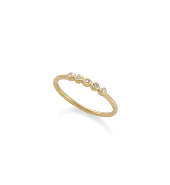 14k gold balls 5 diamonds ring