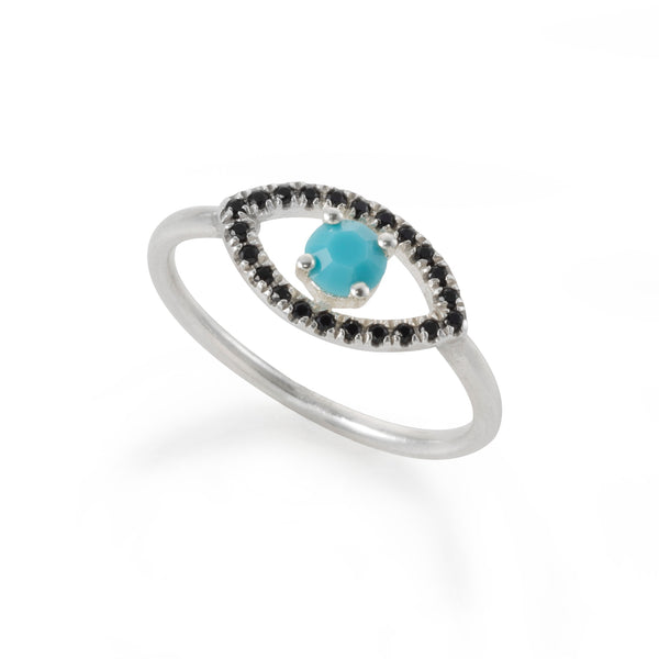 silver EYE ring with a blue stone
