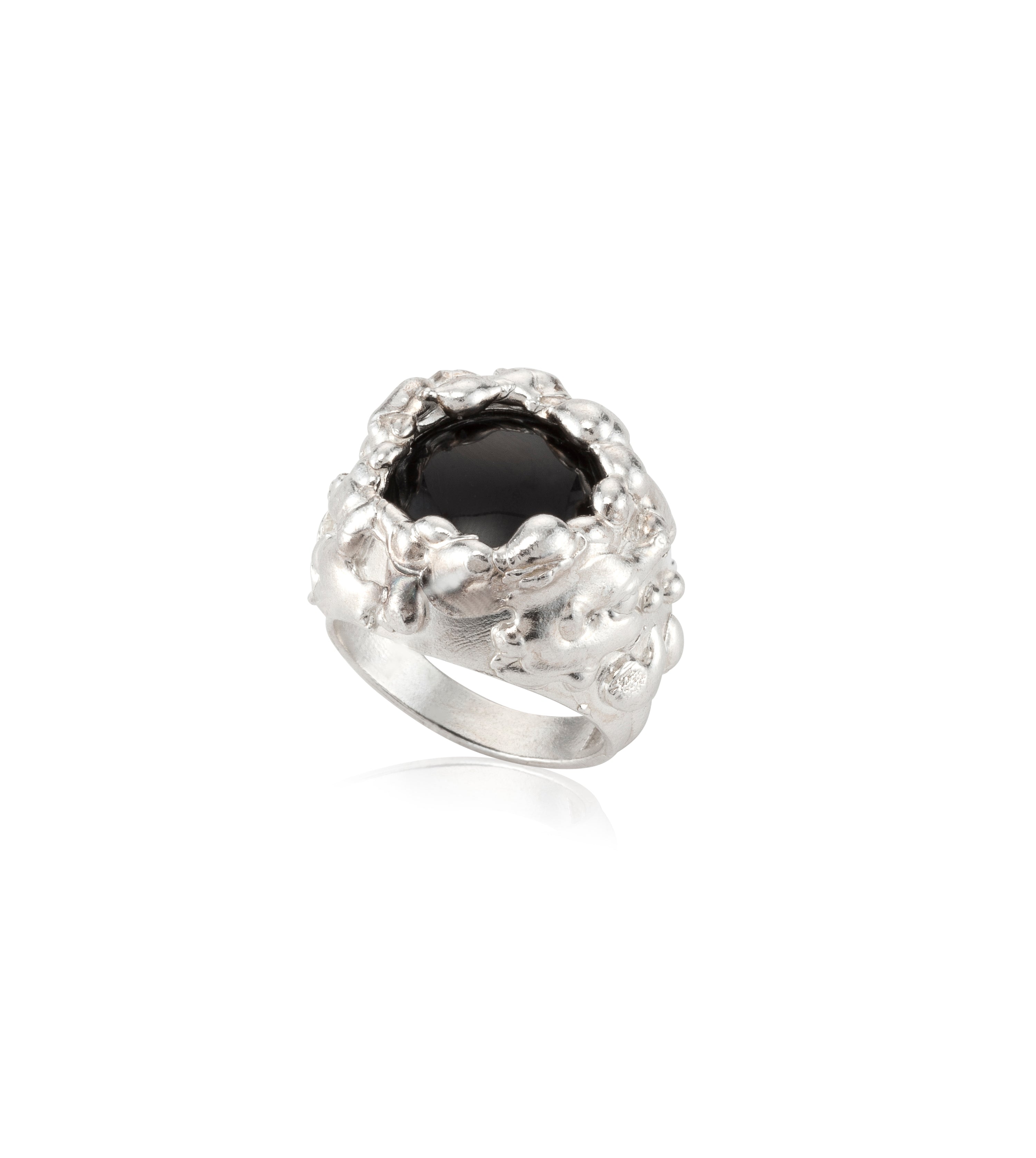 silver dripping ring black stone onyx. maya geller, jewelry design.