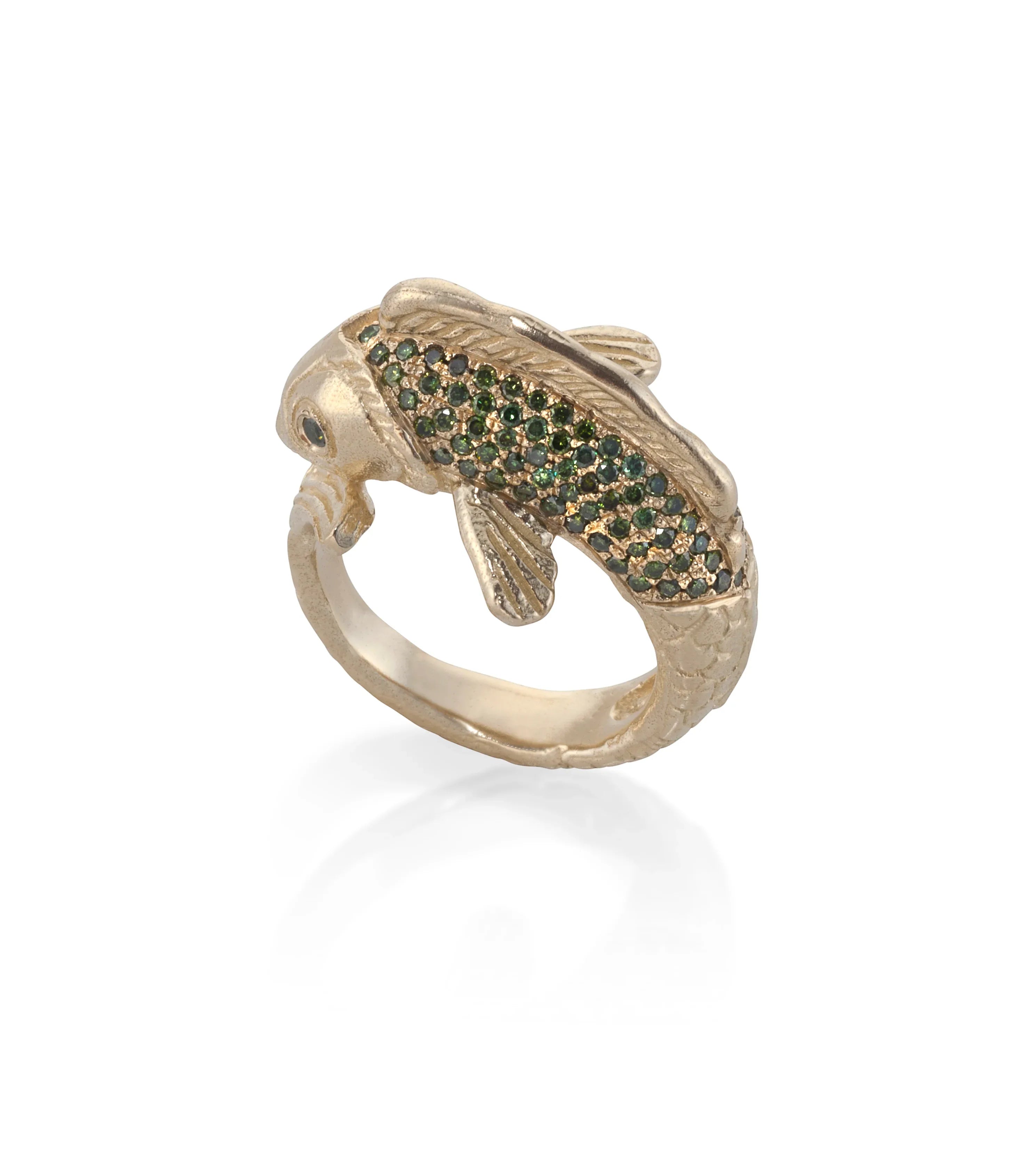 14K Gold KOI FISH RING green diamonds - Maya Geller