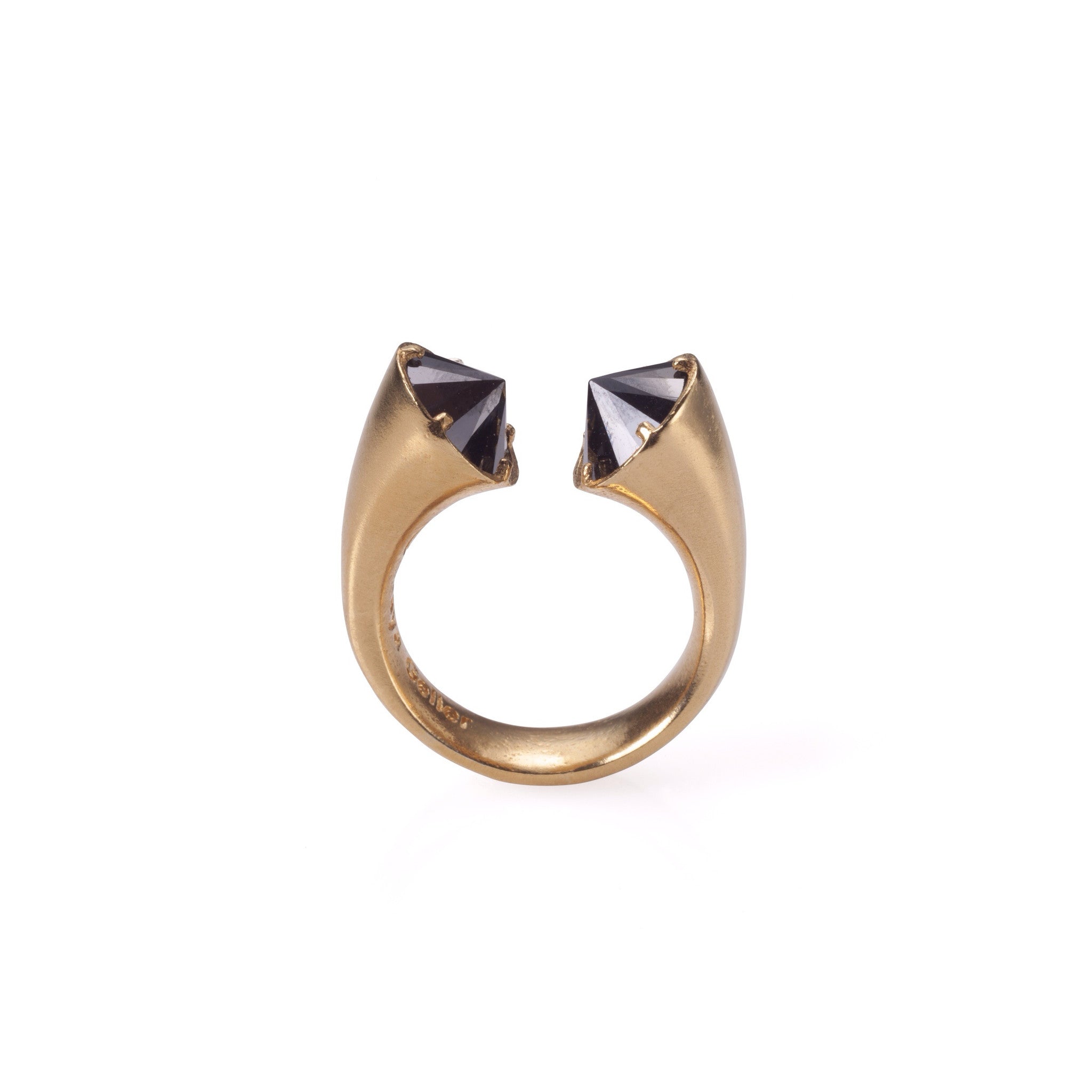 Gold plated open ring with black stones