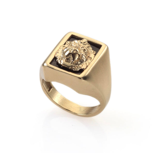 14k gold signet lion ring