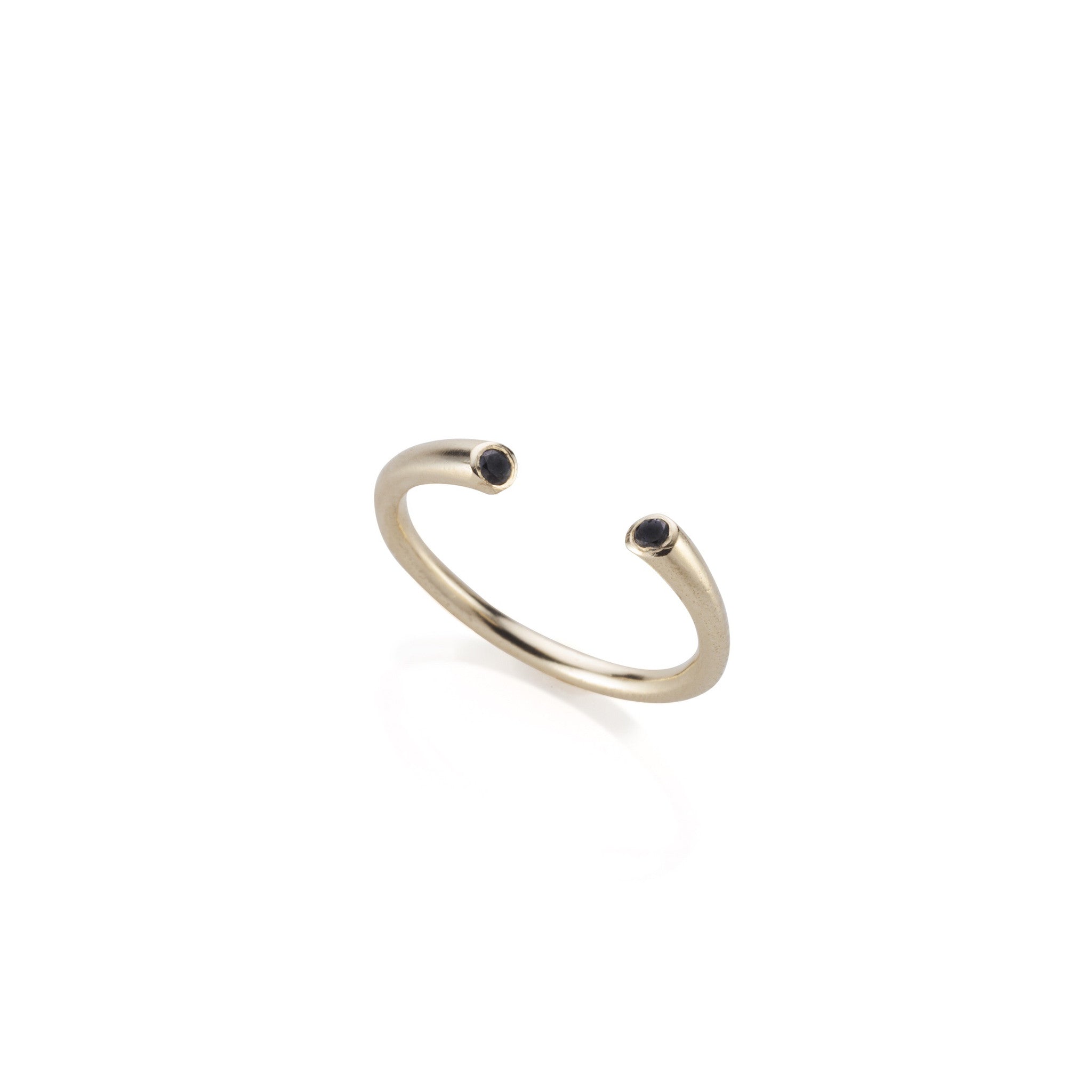 14k gold open ring with black diamonds