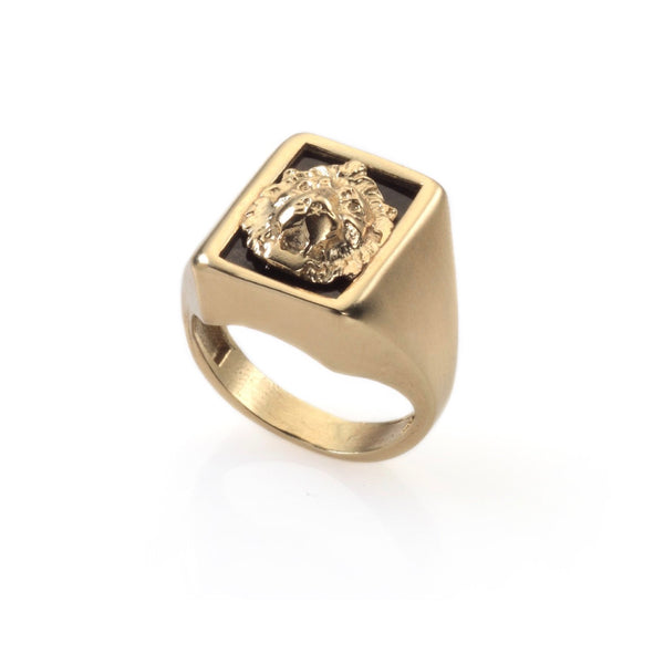 14k gold signet lion ring