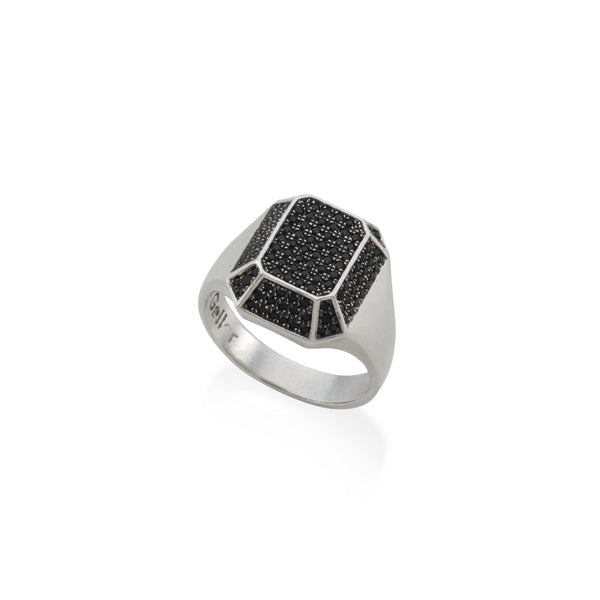 TOY small silver signet ring with black stones
