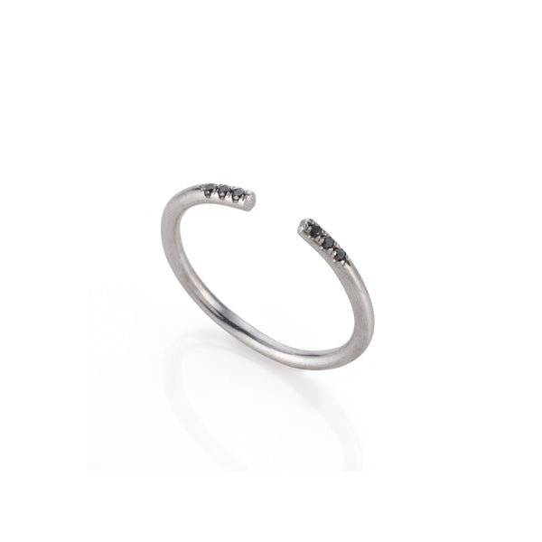 14k white gold open ring with 6 black diamonds