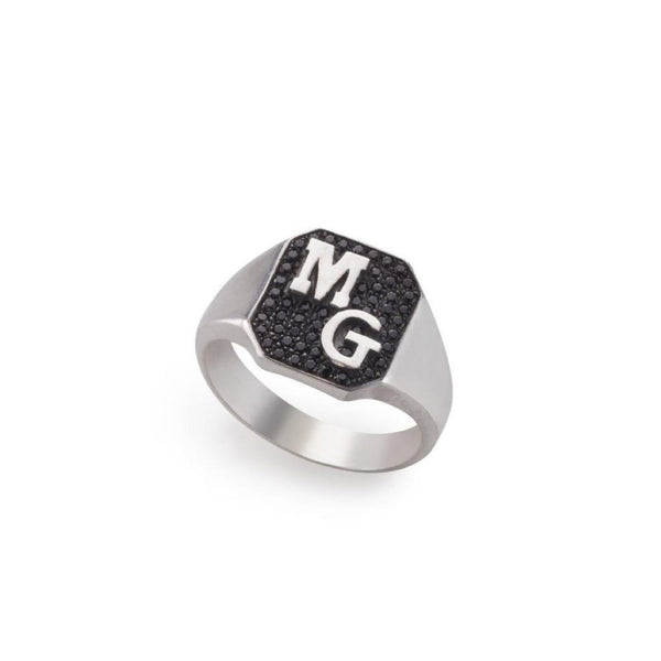 silver oktagon ring with two letters