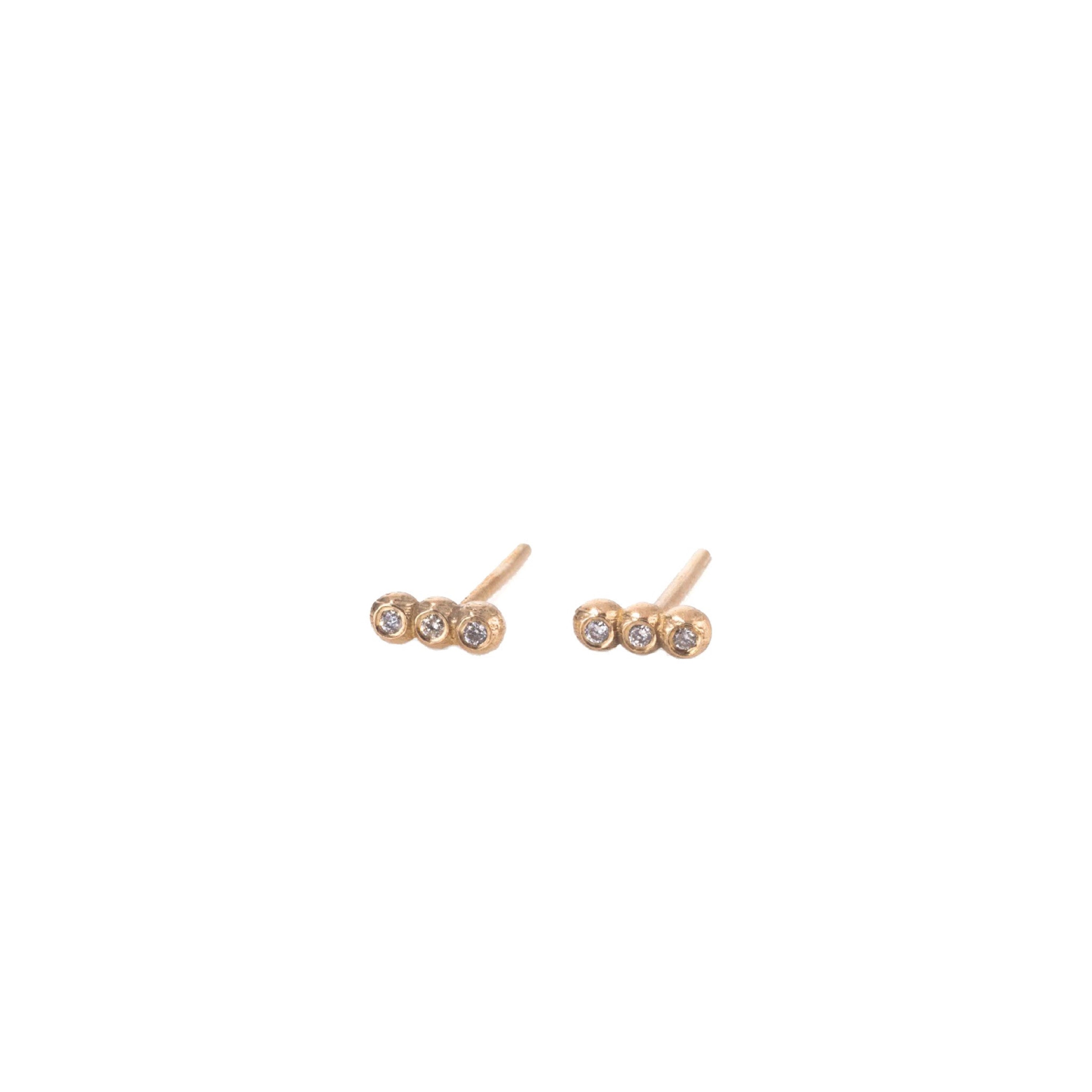14k gold stud earrings 3 diamonds
