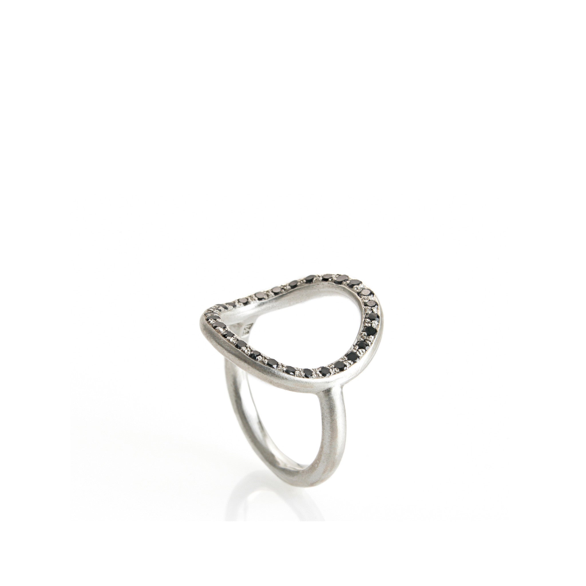 silver circle ring with black stones