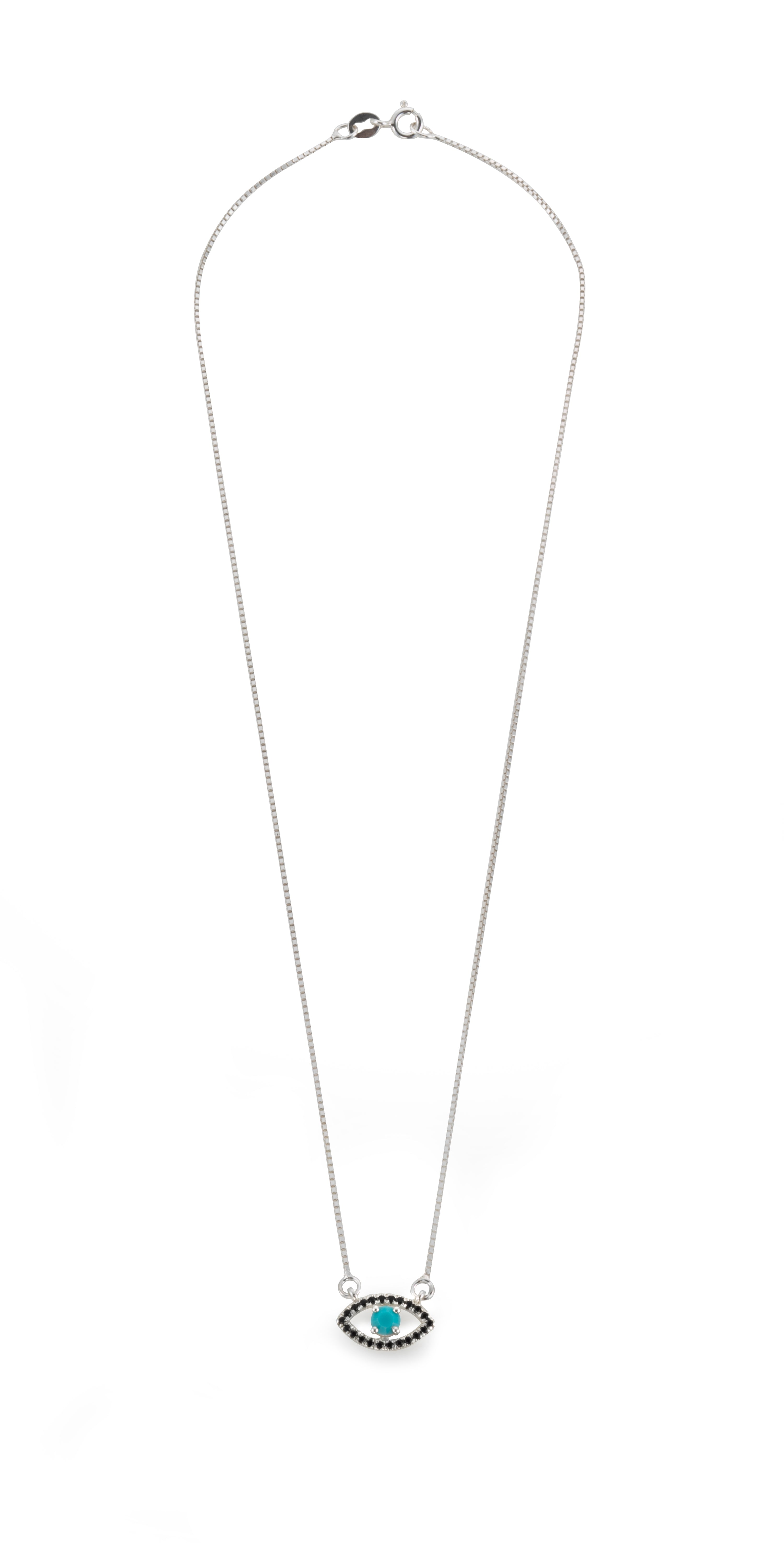 silver eye necklace with a blue stone Maya Geller